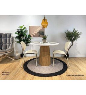 Table ronde Hexa avec plateau en marbre et pied central hexagonal  - 2