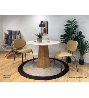 Table ronde Hexa avec plateau en marbre et pied central hexagonal  - 4