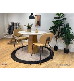 Table ronde Hexa avec plateau en marbre et pied central hexagonal  - 5