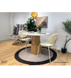 Table ronde Hexa avec plateau en marbre et pied central hexagonal  - 6