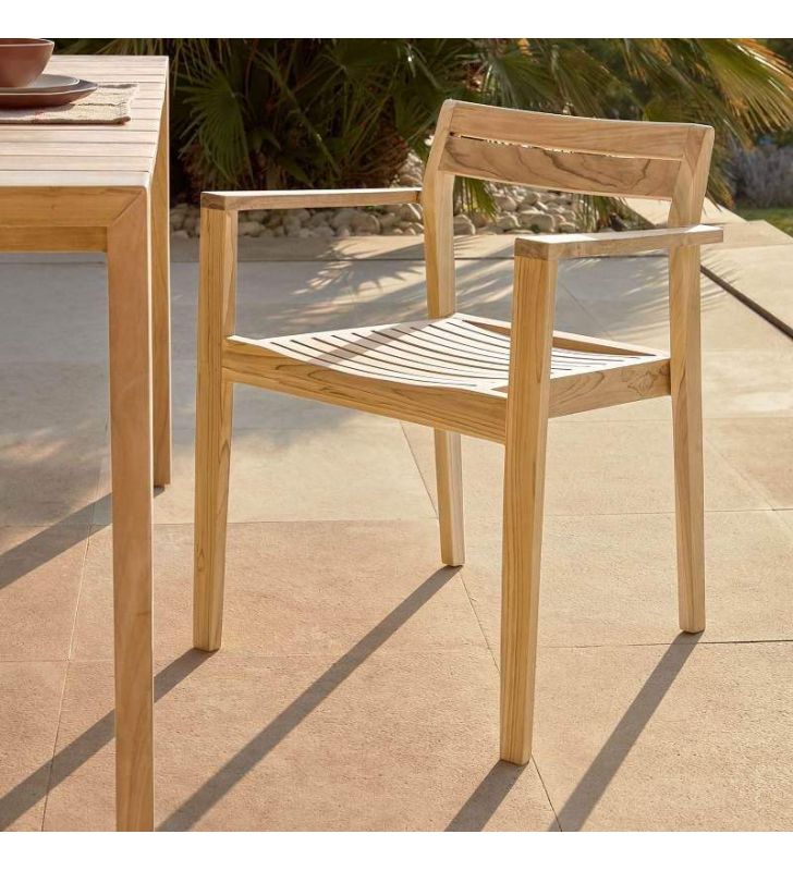 Silla con brazos para terraza Victorie en madera de Teca  - 2