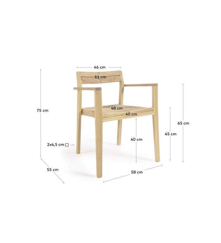 Silla con brazos para terraza Victorie en madera de Teca  - 7