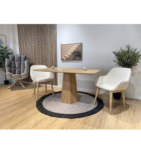 Mesa Hexa rectangular fija de comedor con pie central hexagonal de madera maciza de roble o haya  - 8