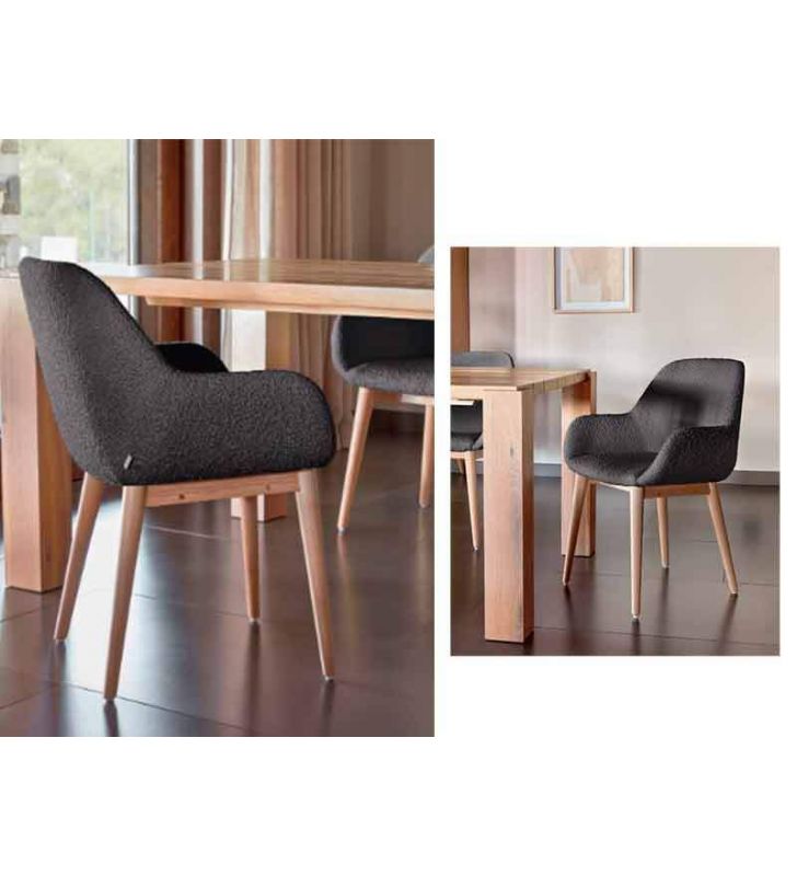 Chaise Konna en peau de mouton blanche avec accoudoirs et pieds en bois  - 3