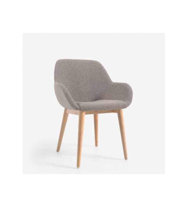 Chaise Konna en peau de mouton blanche avec accoudoirs et pieds en bois  - 7