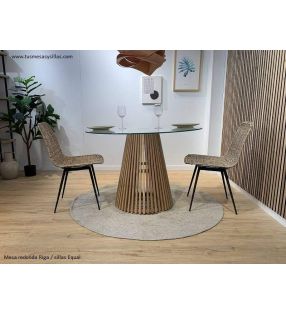 Table ronde Riga avec plateau en verre transparent et pied en chêne - 2