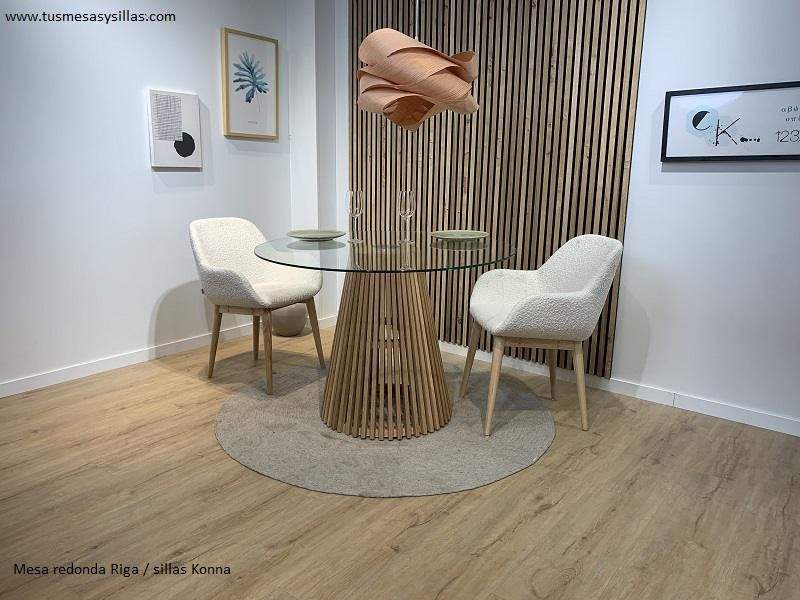 Table ronde Riga avec plateau en verre transparent et pied en chêne - 3