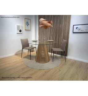 Table ronde Riga avec plateau en verre transparent et pied en chêne - 5