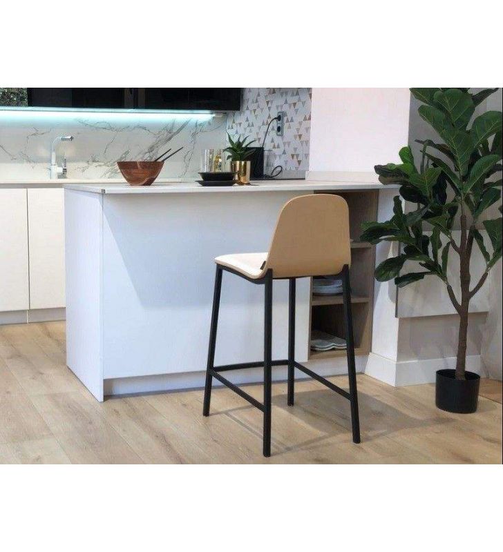 Taburete alto con respaldo en 2 colores y patas metálicas Moly  - 3