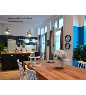 Mesa extensible en roble envejecido Briva para salón o comedor tipo rústica  - 2