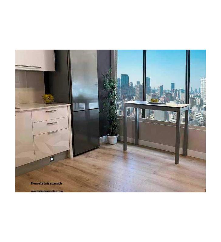 Table haute extensible Flora avec plateau en Silestone et pieds en métal  - 4