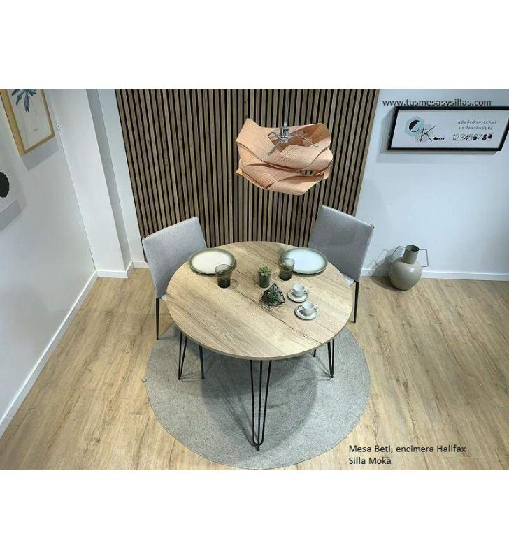 Mesa redonda extensible estilo industrial Beti con patas metálicas  - 1