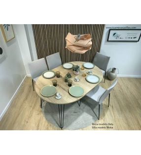 Mesa redonda extensible estilo industrial Beti con patas metálicas  - 2