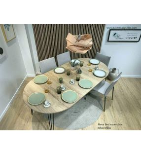 Mesa redonda extensible estilo industrial Beti con patas metálicas  - 3