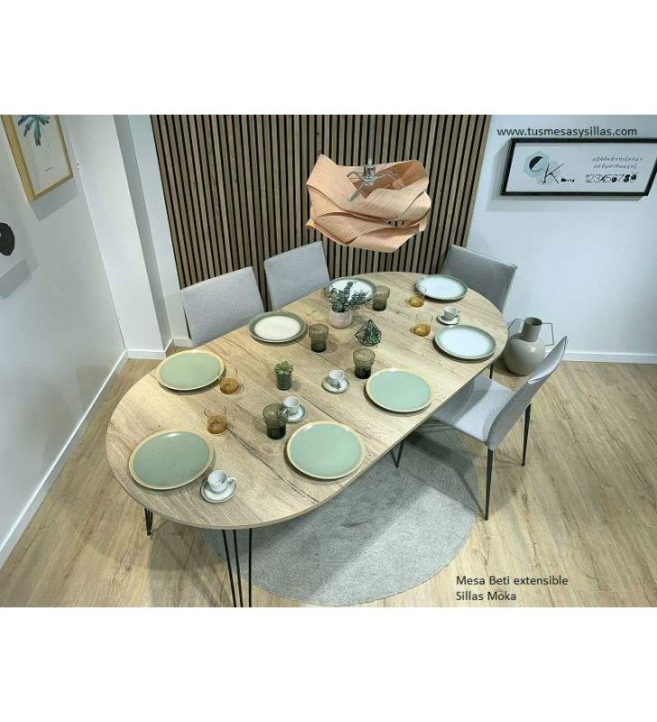 Mesa redonda extensible estilo industrial Beti con patas metálicas  - 3