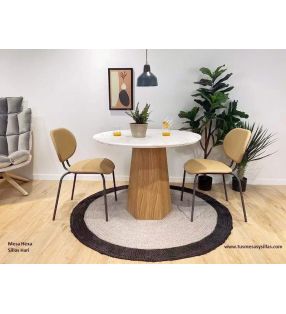 Table ronde pied central Hexa avec plateau marbré 90 et 100 cm  - 4
