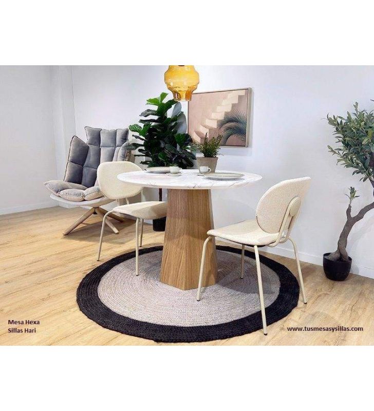 Table ronde pied central Hexa avec plateau marbré 90 et 100 cm  - 5