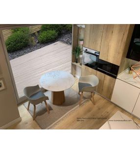 Mesa redonda Hexa de encimera marmolada y pie central hexagonal  - 4