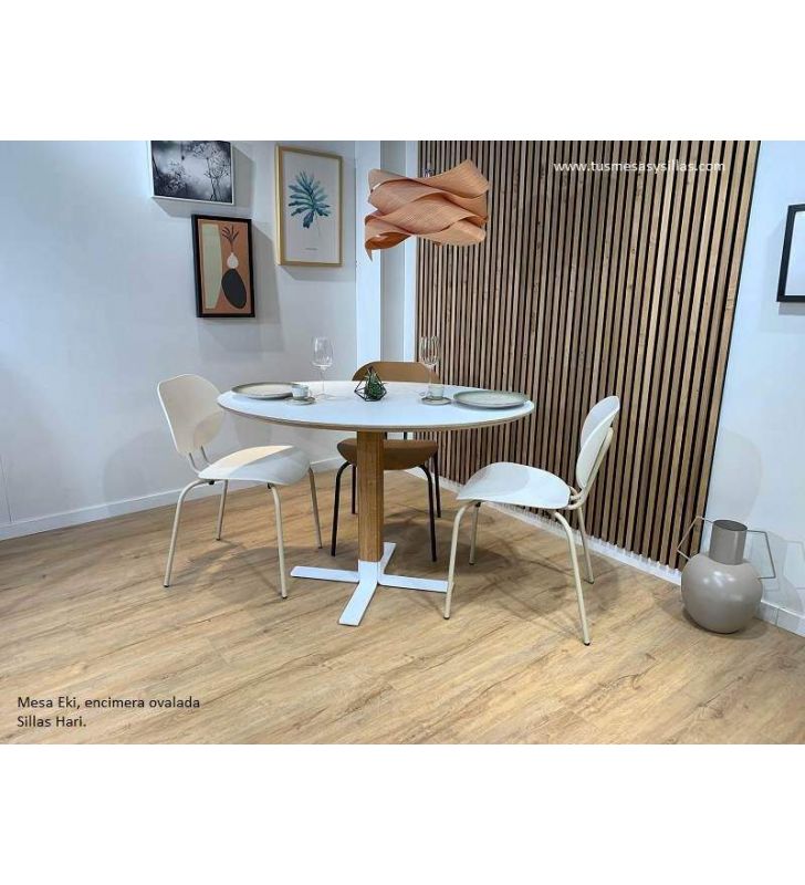 table à manger de cuisine ovale avec base centrale en bois Eki  - 1
