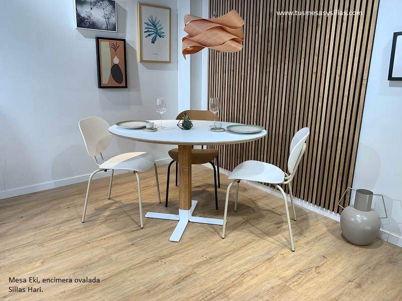 mesa comedor cocina ovalada con pie central de madera Eki - 1