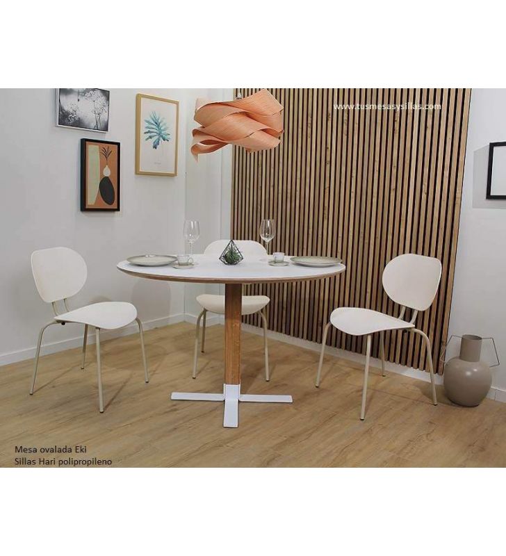 table à manger de cuisine ovale avec base centrale en bois Eki  - 2