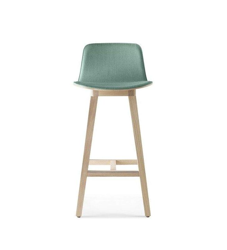 Taburete alto Kuskoa con asiento tapizado y patas de madera maciza de roble  - 6