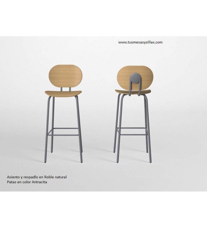Hari, tabouret de comptoir haut avec assise et dossier en bois - 1 Hari, tabouret de comptoir haut avec assise et dossier en bois - 1