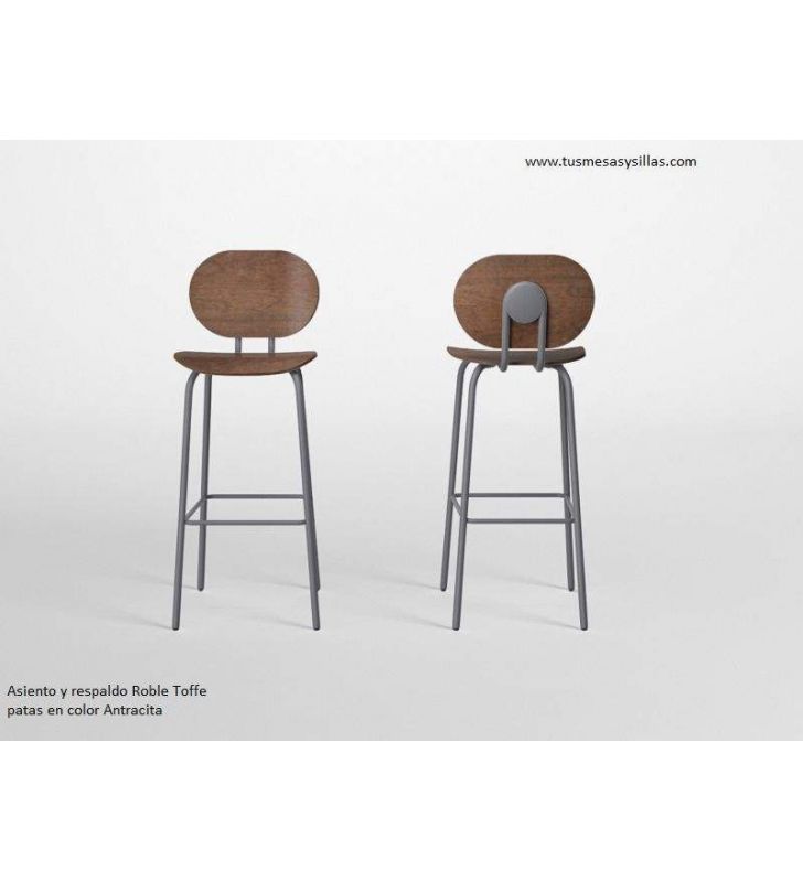 Hari, tabouret de comptoir haut avec assise et dossier en bois  - 5