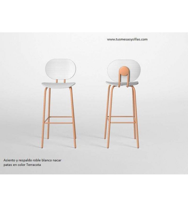 Hari, tabouret de comptoir haut avec assise et dossier en bois  - 6