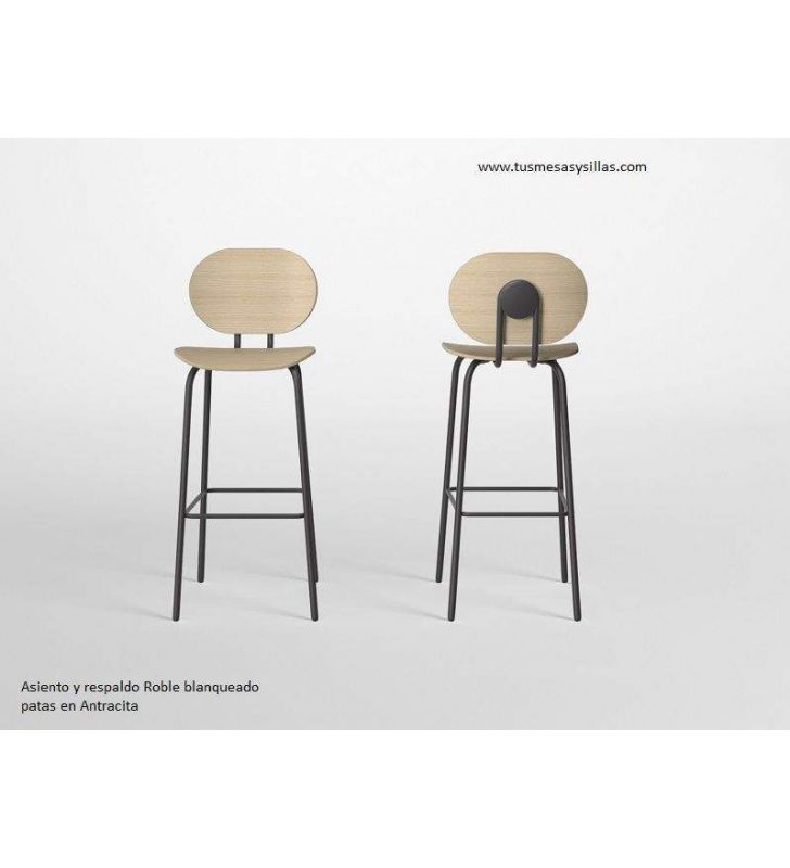 Hari, tabouret de comptoir haut avec assise et dossier en bois  - 8