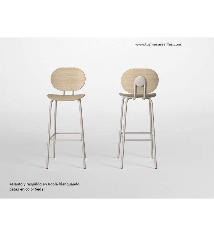 Hari, tabouret de comptoir haut avec assise et dossier en bois  - 9