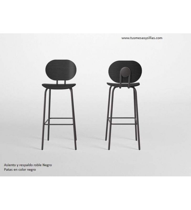 Hari, tabouret de comptoir haut avec assise et dossier en bois  - 10