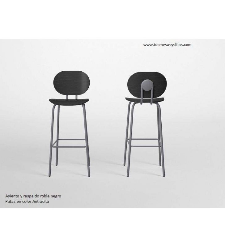 Hari, tabouret de comptoir haut avec assise et dossier en bois  - 11