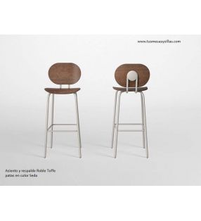 Hari, tabouret de comptoir haut avec assise et dossier en bois - 4