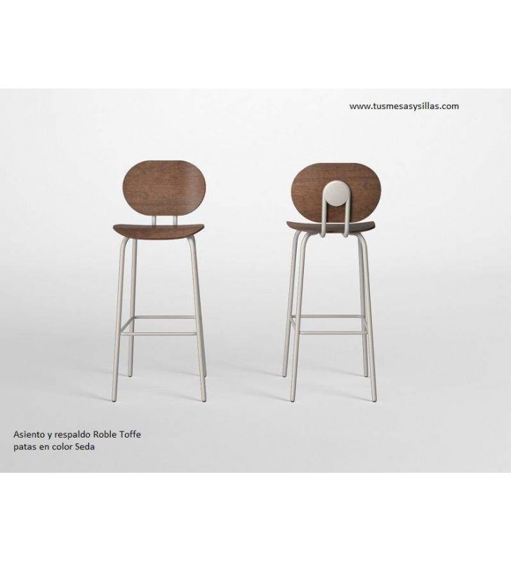 Hari, tabouret de comptoir haut avec assise et dossier en bois  - 4