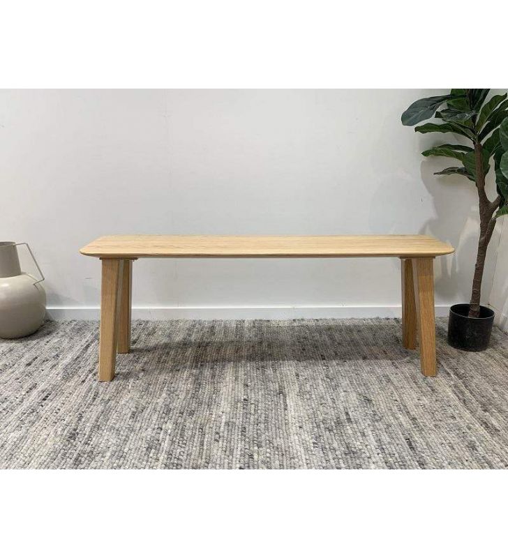 Banco corrido en madera maciza de roble de diseño nórdico moderno  - 1