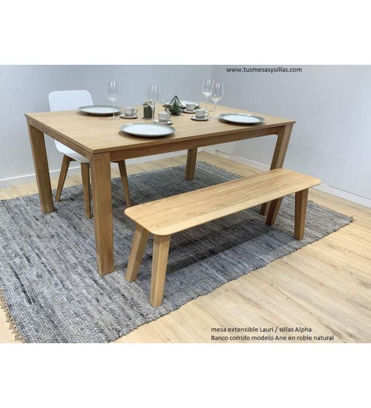 Banco corrido en madera maciza de roble de diseño nórdico moderno  - 3