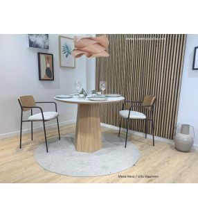 Mesa redonda comedor de pie central Hexa y encimera con canto madera - 4