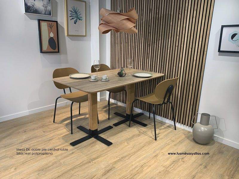 Table Eki avec double pied central pour bancs d'angle, tables longues - 1