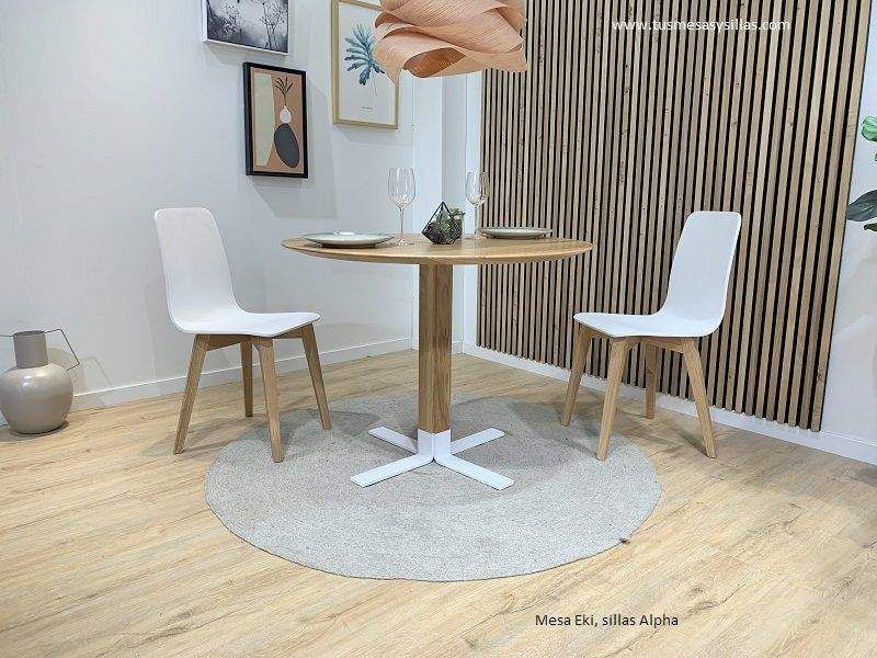 Mesa redonda pequeña salon, modelo Eki con encimera madera maciza  - 1