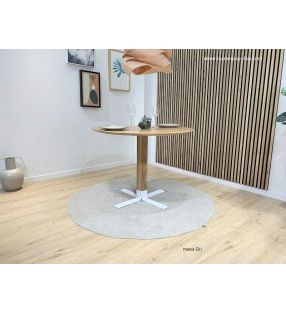 Mesa redonda pequeña Eki en stock con pie central madera de roble y blanco  - 1