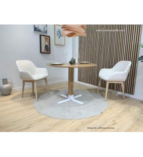 Mesa redonda pequeña Eki en stock con pie central madera de roble y blanco  - 4