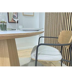 Table ovale Hexa avec pied central en bois et plateau blanc, noir.. - 3