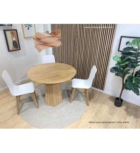 Mesa comedor ovalada con encimera de madera, blanca... y pie central Hexa  - 1