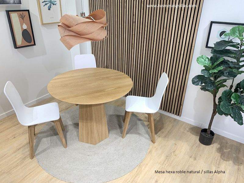 Mesa comedor ovalada con encimera de madera, blanca... y pie central Hexa  - 1