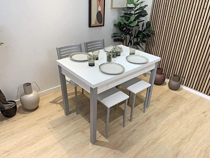 Table de cuisine extensible avec tiroir et livraison immédiate, plateau  blanc ou verre.