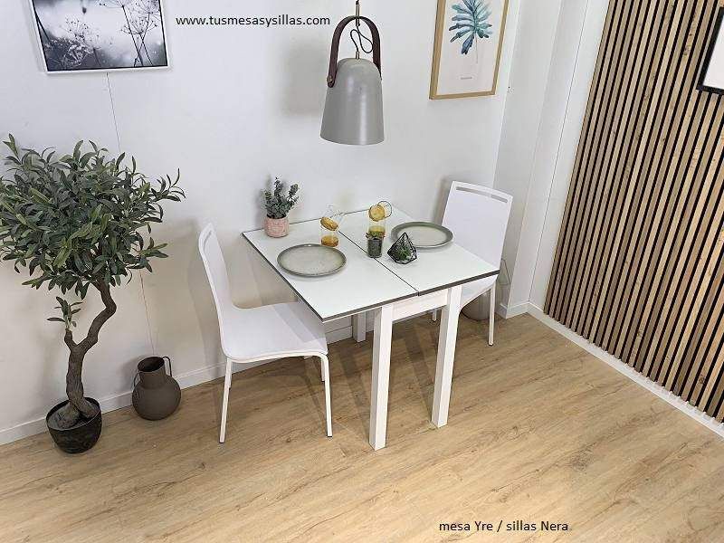 Mesa abatible de libro para cocina o comedor en madera de haya blanca con  poco fondo