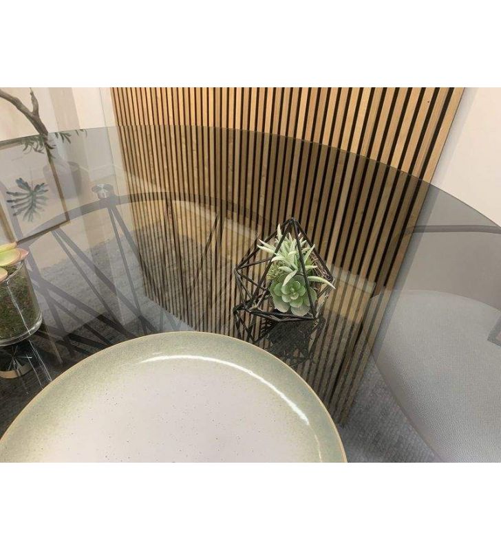 Izkel, Tables rondes en verre fumé 120 cm pour 6 personnes  - 7