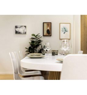 Table ronde extensible Taifin avec pied central coulissant et plateau épais - 17