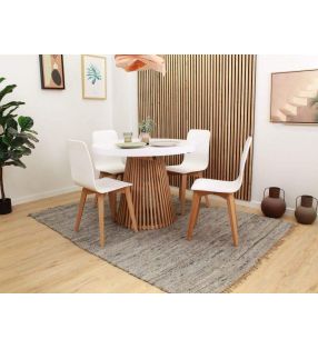 Table ronde extensible Taifin avec pied central coulissant et plateau épais - 9